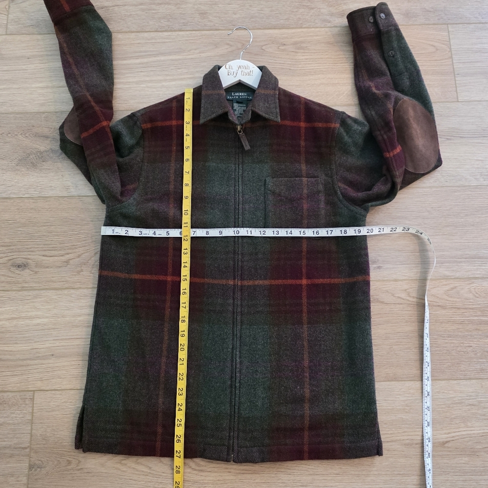 PRISTINE Lauren Ralph Lauren Plaid Jacket Shacket Size Small Suede Elbow Patches - Picture 5 of 11